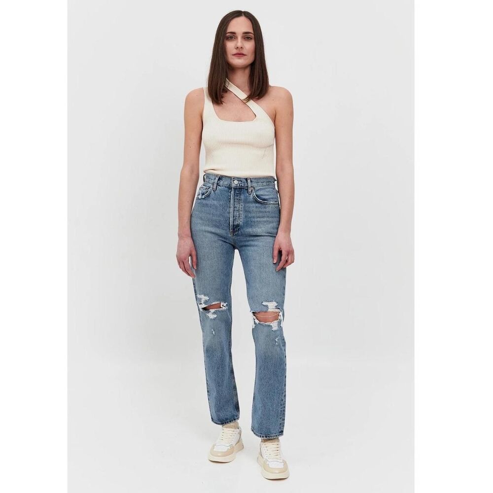 Agolde 90's Pinch Waist High-rise Straight Leg Distressed Jeans Blue Wash 26 - Picture 2 of 8